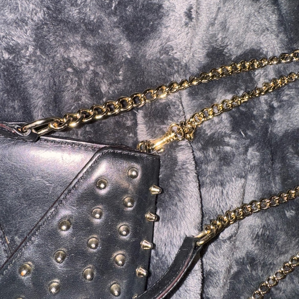 Rebecca Minkoff Black Studded Leather wallet purse with Gold Chain - Picture 5 of 16